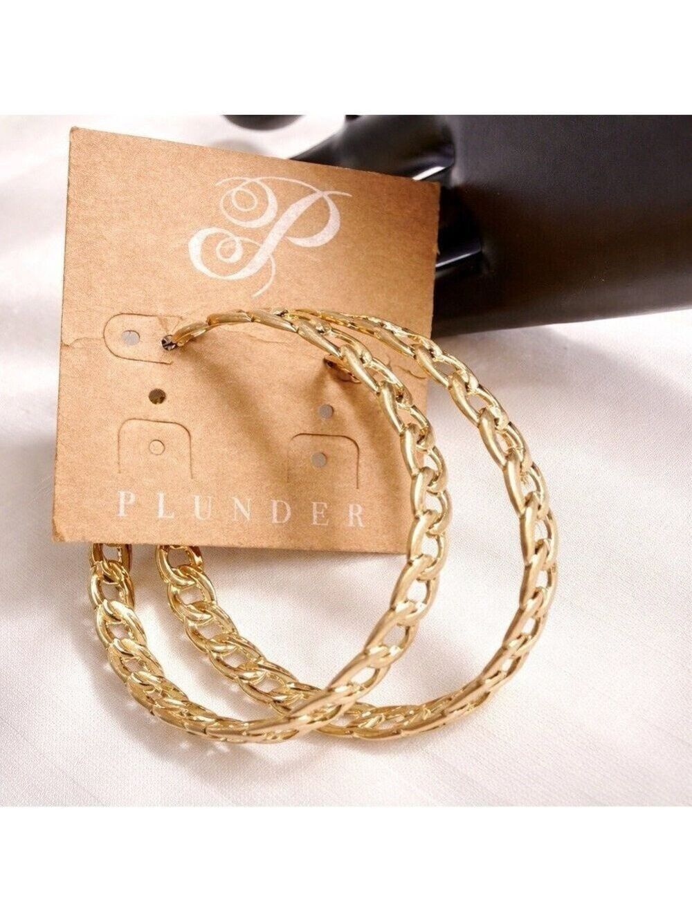 Plunder Gold Tone Chain Link Hoop Earrings Large ALYSON New
